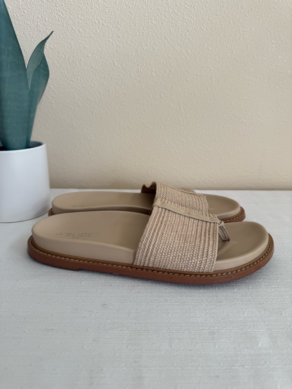 J/Slides Beige Woven Slide Sandals